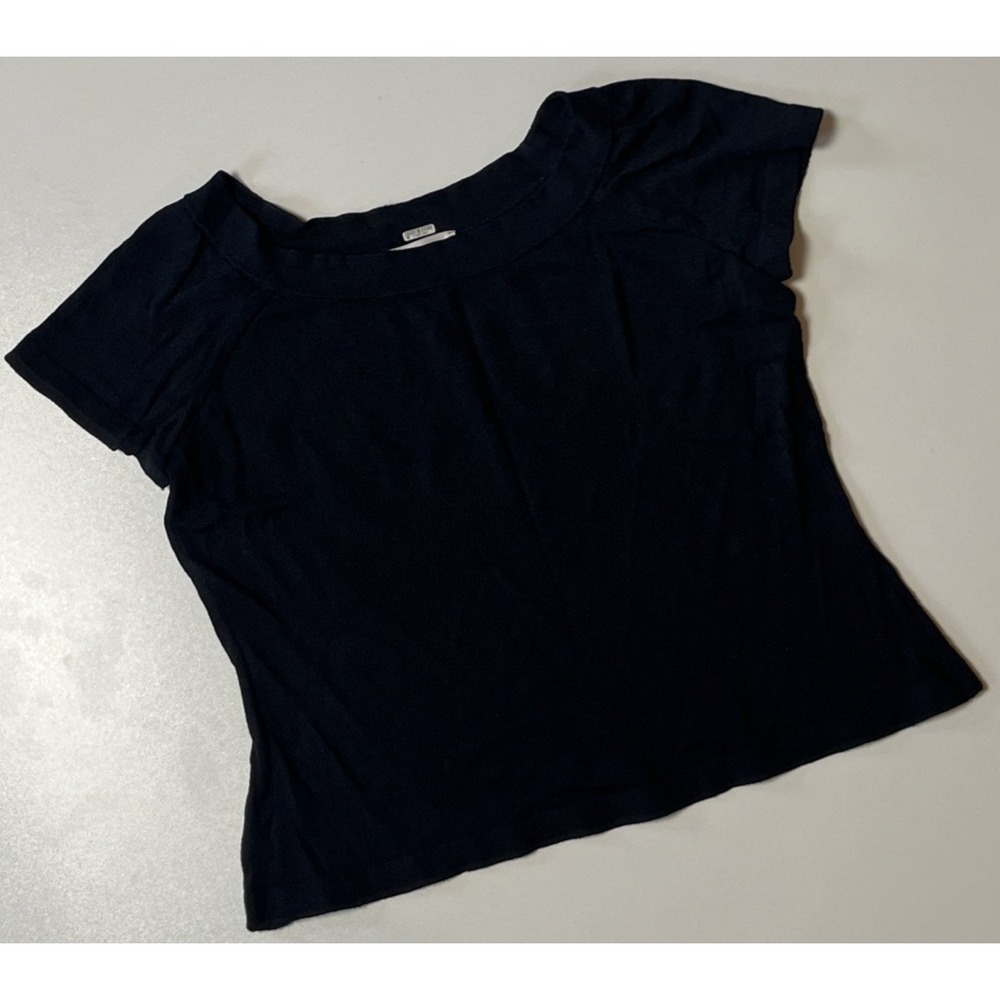 St. John Collection Marie Gray Black Knit Scoop Neck Short Sleeve Top Size Small